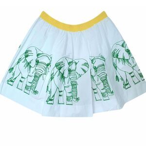 MiMiSol White Green Elephant Skirt Yellow Waistband Size: XS Made In Italy